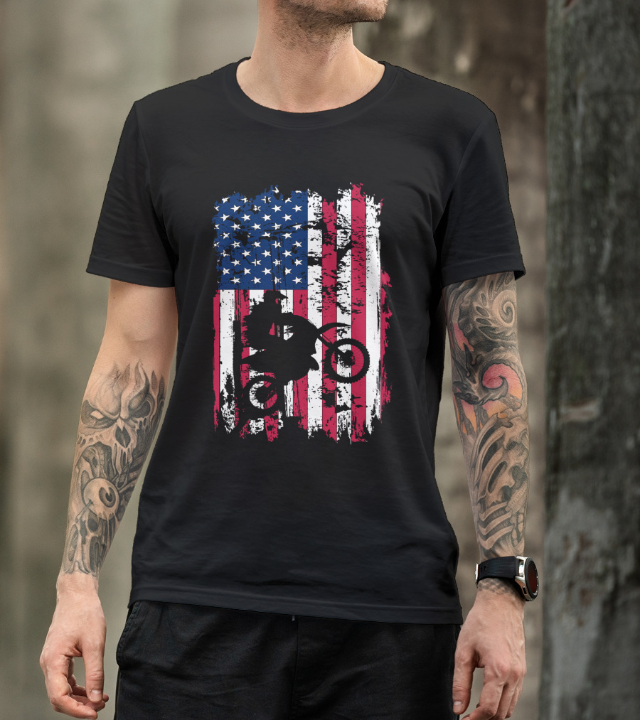 Motorcross Vintage American Flag Dirt Biking MotoX Racing T-Shirt