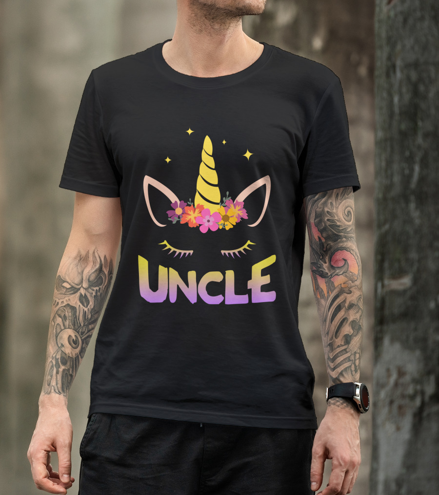 Unicorn Floral Horn Uncle Birthday Funny Stars T-Shirt