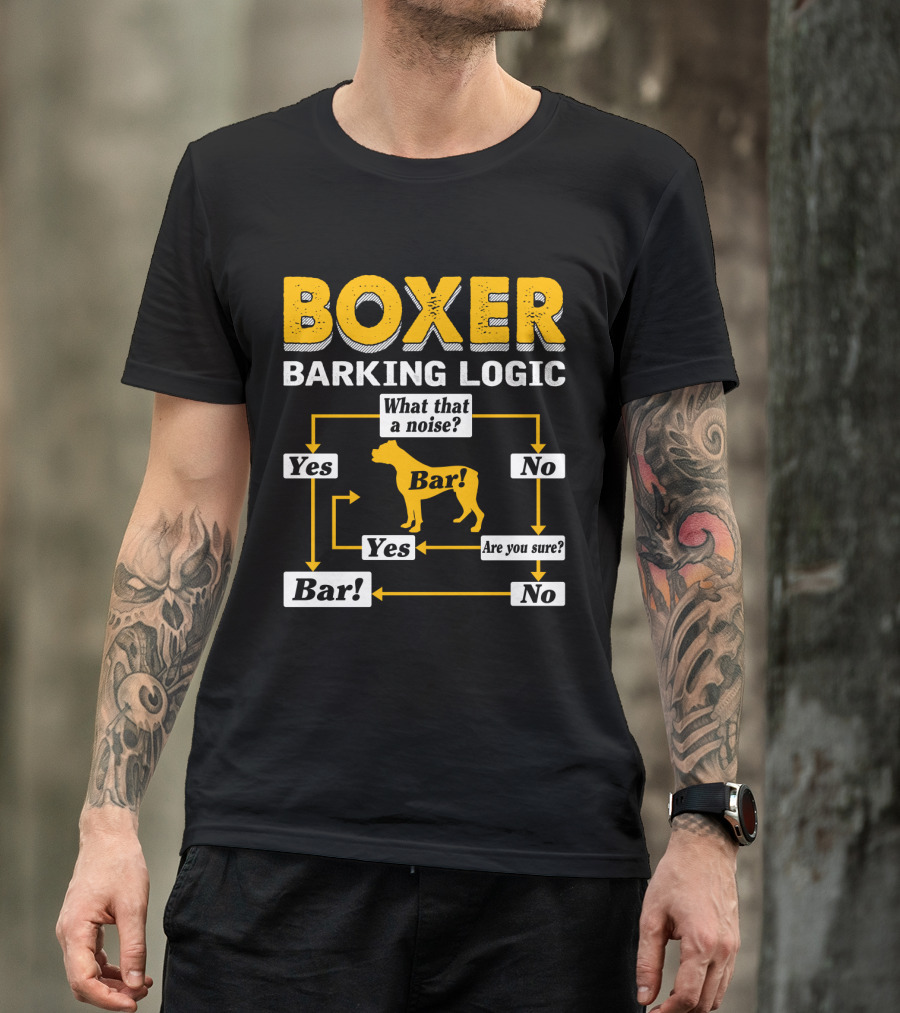 Boxer Barking Logic Flowchart Humor Yes No Bar Noise T-Shirt