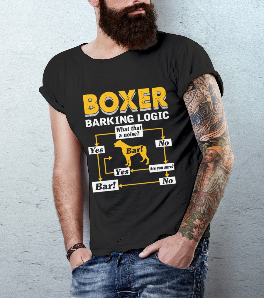 Boxer Barking Logic Flowchart Humor Yes No Bar Noise T-Shirt