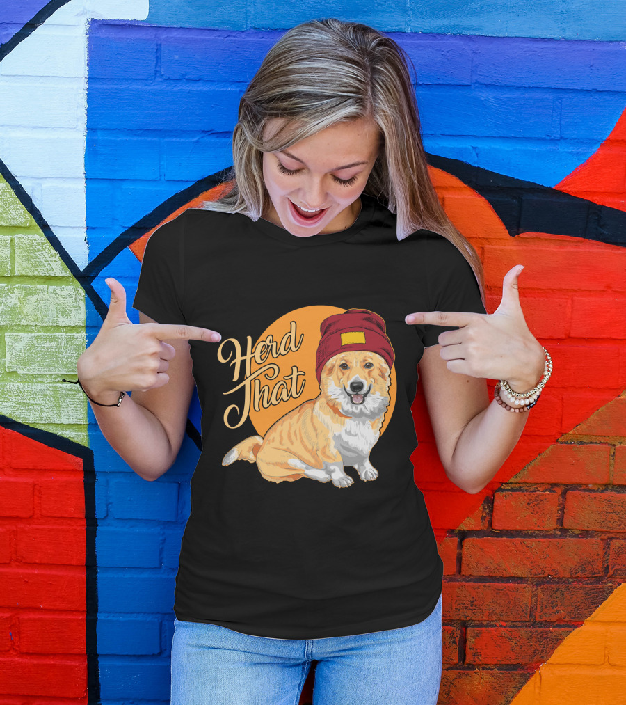 Herd That Corgi In A Beanie For Animal Lovers T-Shirt
