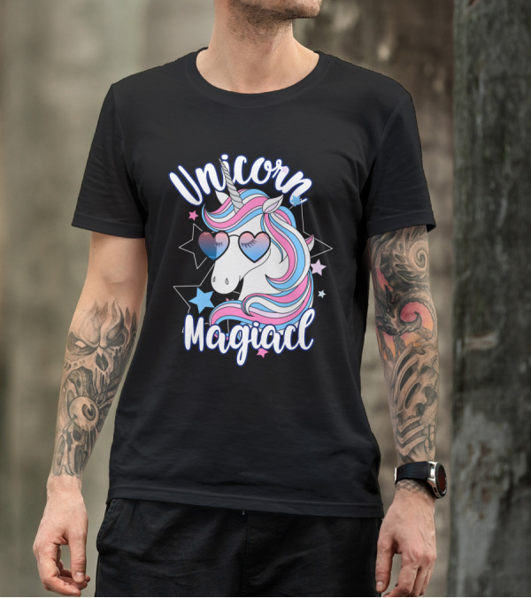 Unicorn Magiacl Rainbow Heart Sunglasses Stars T-Shirt