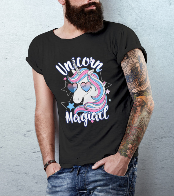 Unicorn Magiacl Rainbow Heart Sunglasses Stars T-Shirt