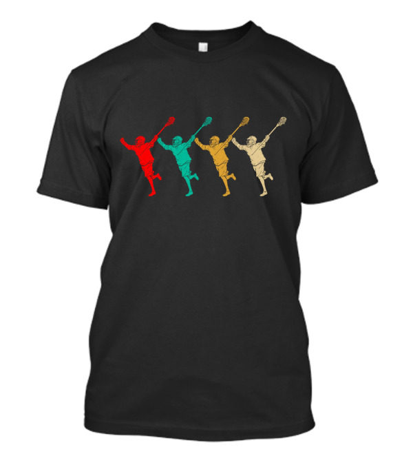 Vintage Lacrosse Joyful Retro Silhouette Players In Multicolor Motion T-Shirt