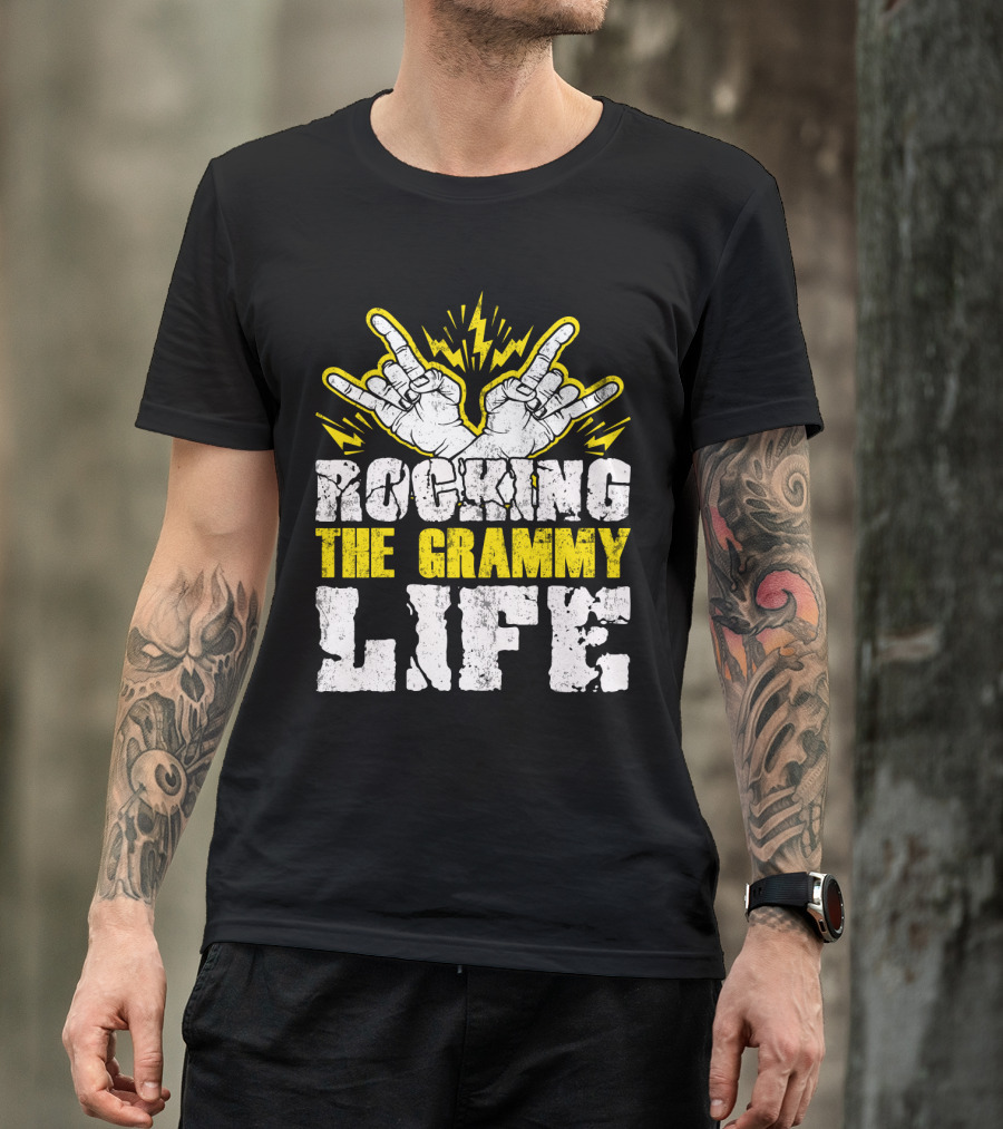 Rocking The Grammy Life With Vibrant Hand Gestures And Energetic Lightning Elements T-Shirt