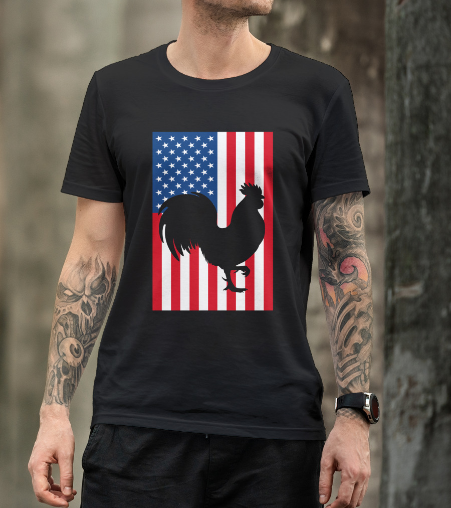 USA American Flag Rooster Silhouette T-Shirt