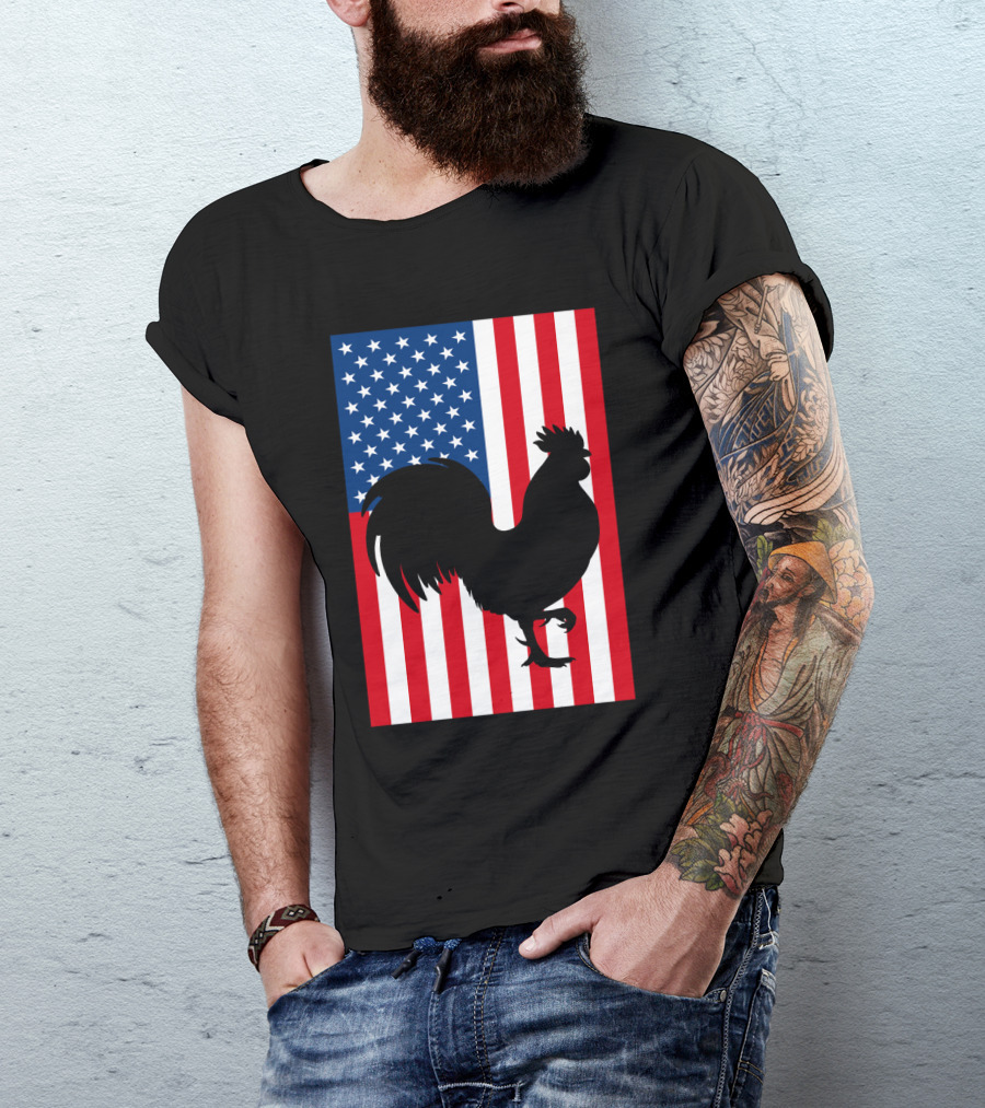 USA American Flag Rooster Silhouette T-Shirt