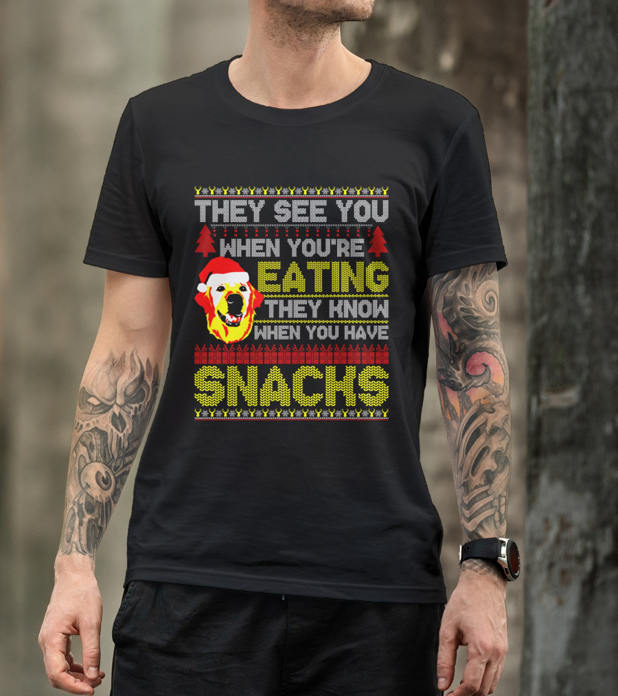They See You When You're Eating They Know When You Have Snacks Labradoodle Christmas T-Shirt