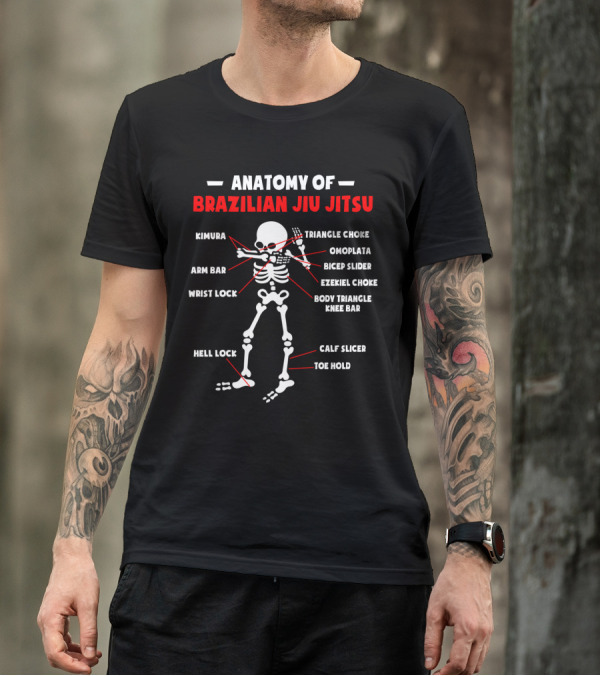 Anatomy Of Brazilian Jiu Jitsu: Kimura, Triangle Choke, Omoplata, Arm Bar, Bicep Slider, Ezekiel Choke, Wrist Lock, Body Triangle, Knee Bar, Hell Lock, Calf Slicer, Toe Hold T-Shirt