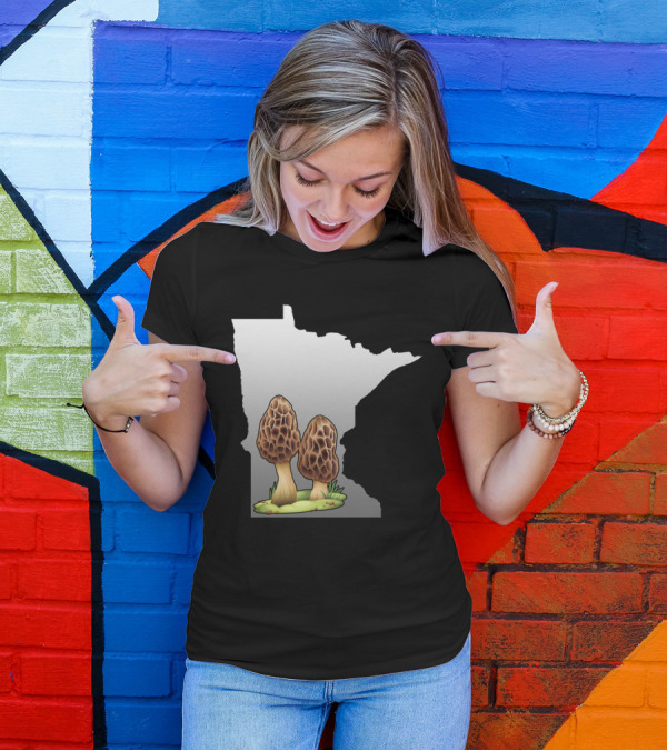 Minnesota Map With Two Morel Mushrooms In Front T-Shirt