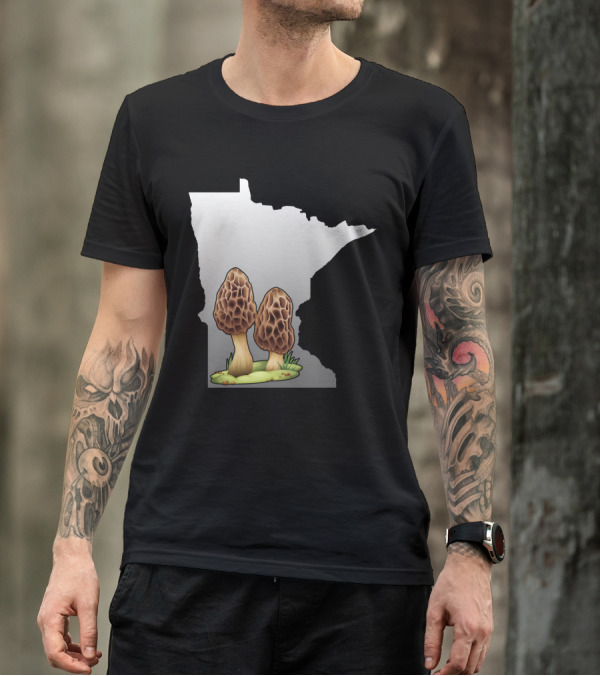 Minnesota Map With Two Morel Mushrooms In Front T-Shirt