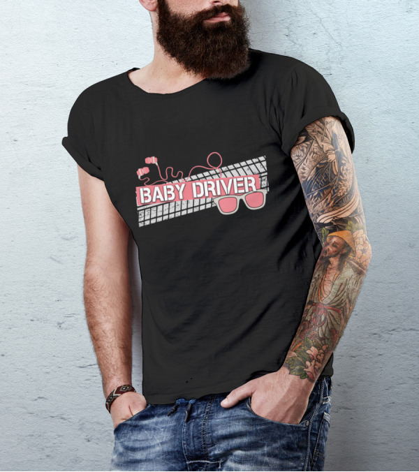 Baby Driver Tire Tracks Sunglasses And Headphones T-Shirt