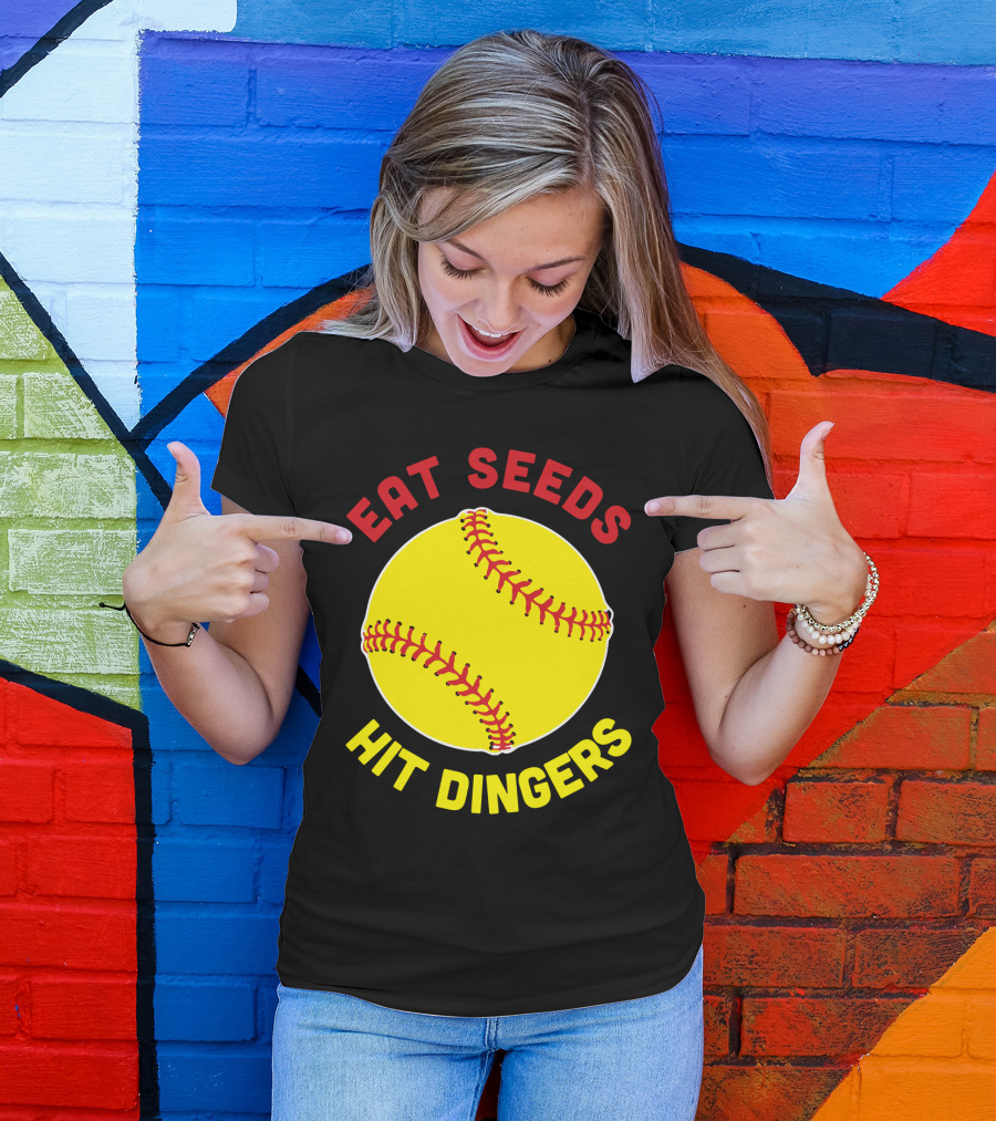Eat Seeds Hit Dingers Softball Yellow T-Shirt