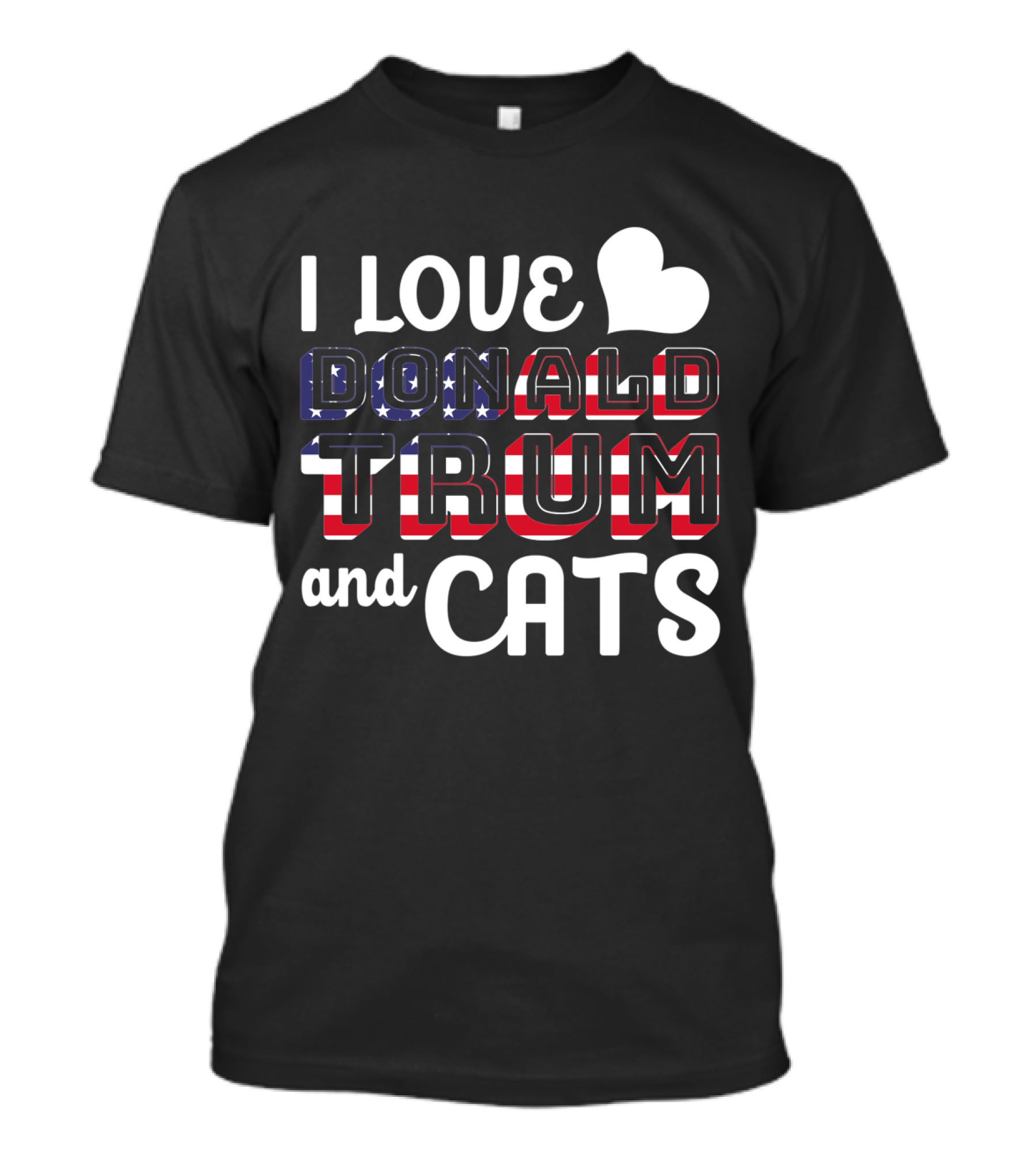 I Love Donald Trump And Cats USA Flag T-Shirt
