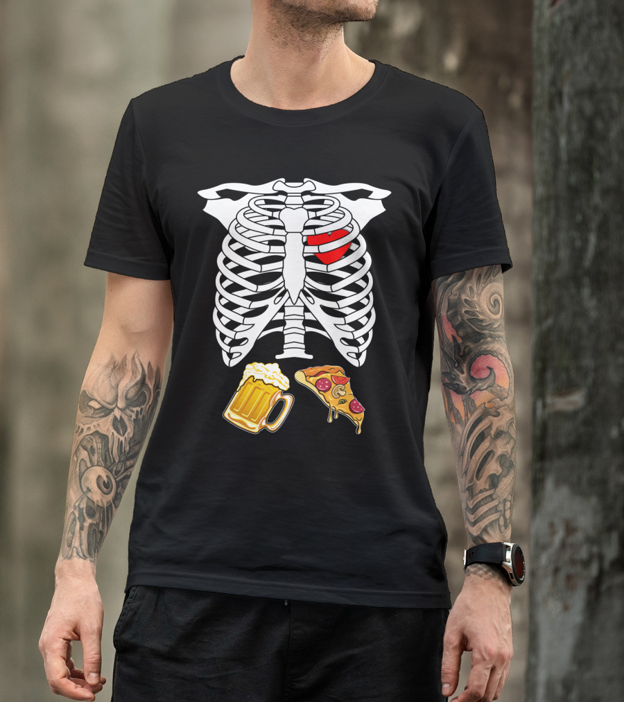 Maternity Beer And Pizza Skeleton Ribcage Heart T-Shirt