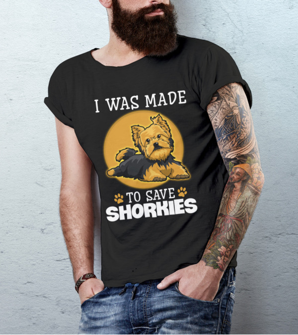 I Was Made To Save Shorkies Dog Paws And Orange Circle T-Shirt