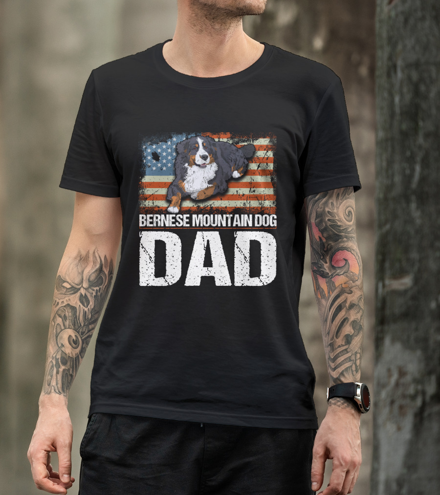 Bernese Mountain Dog Dad American Flag Patriotic Canine Pride T-Shirt