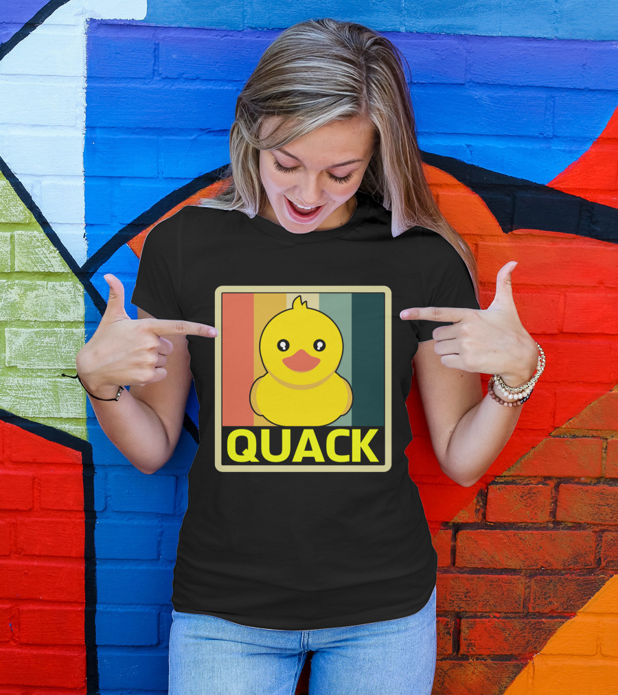 Vintage Rubber Duck Quack Retro Stripes T-Shirt