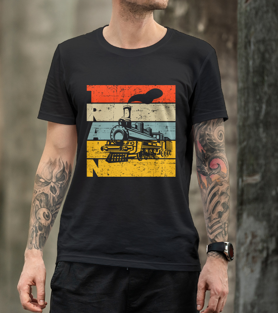 Vintage Train Retro Steam Locomotive Stripes T-Shirt