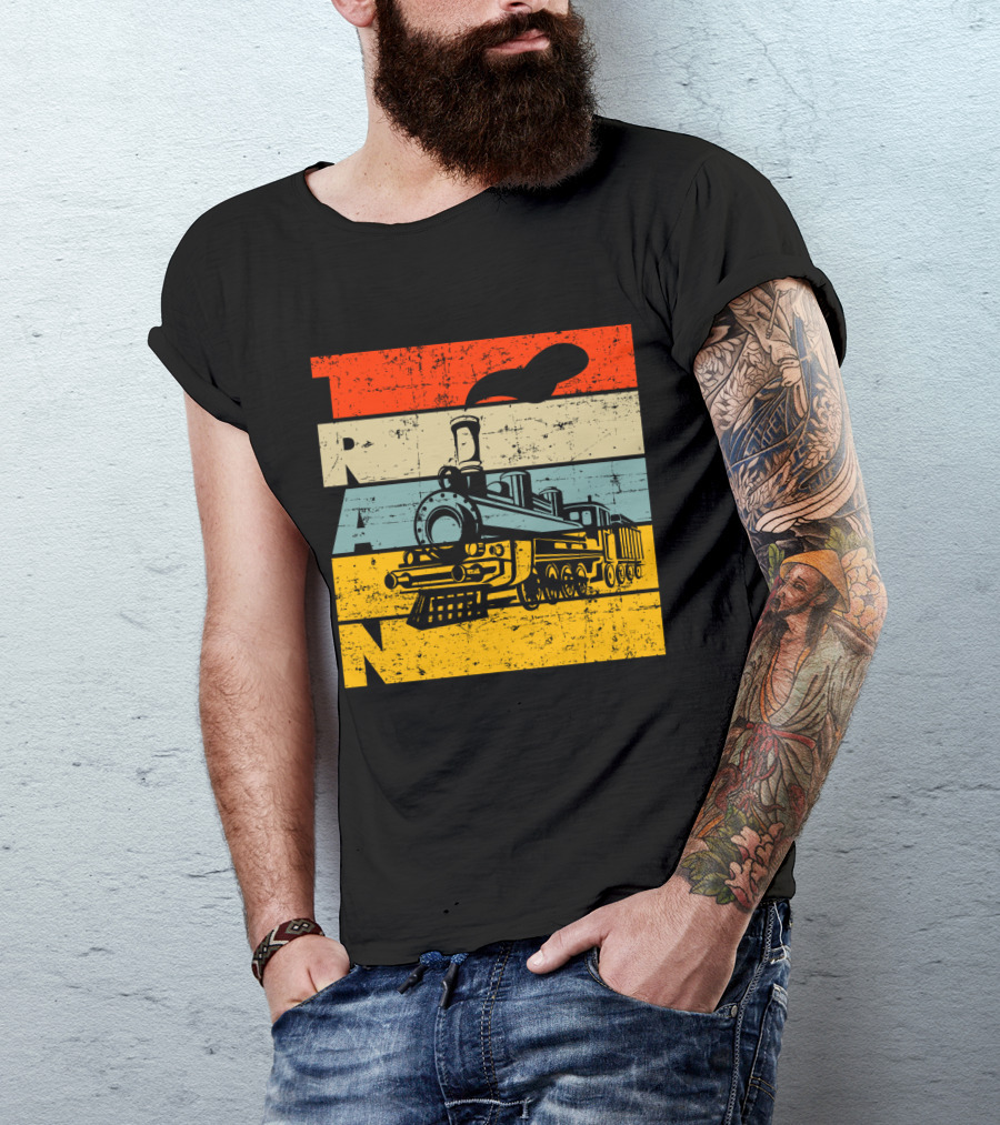 Vintage Train Retro Steam Locomotive Stripes T-Shirt