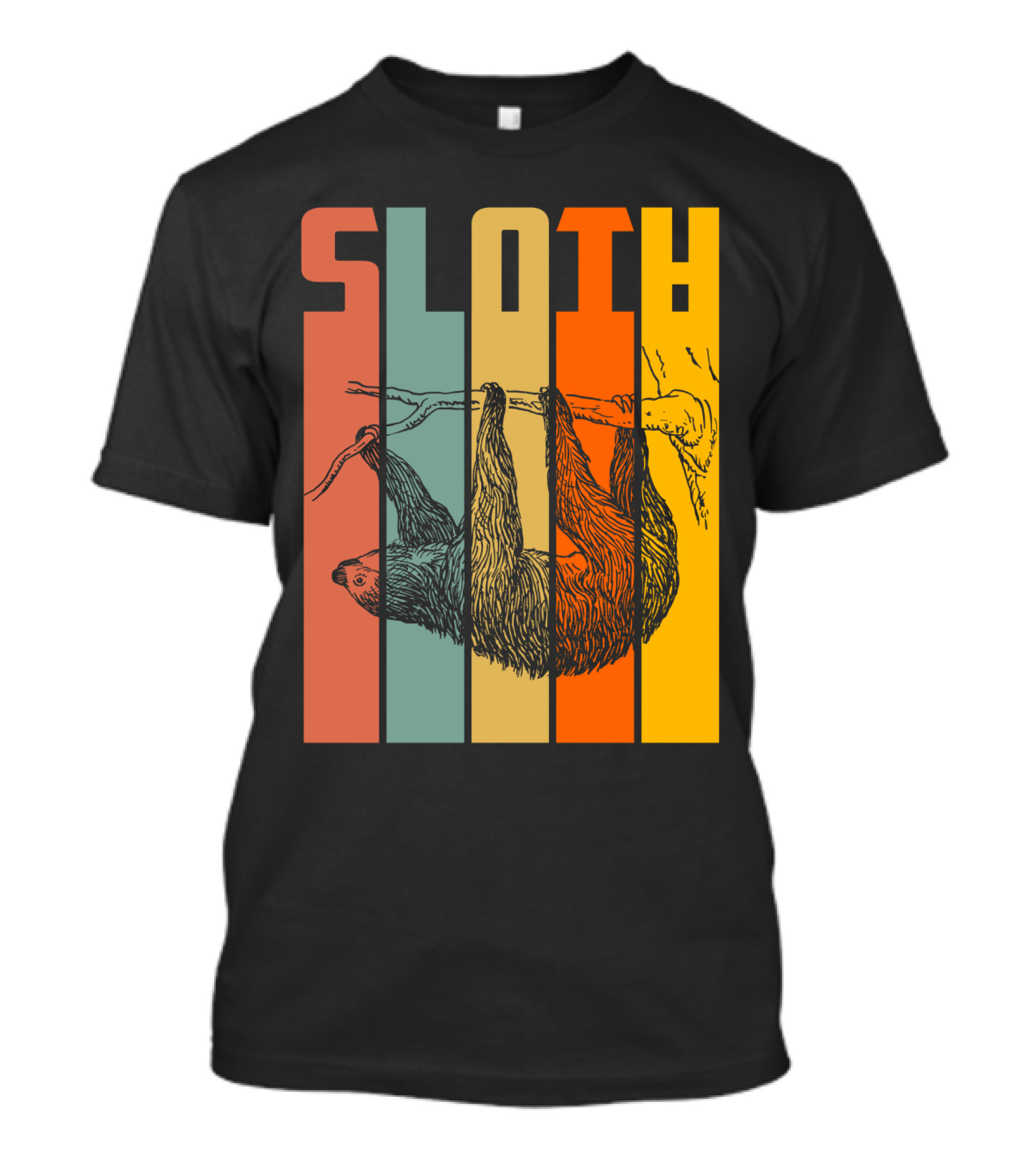 SLOTH Vintage Retro Hanging Branch Stripes T-Shirt