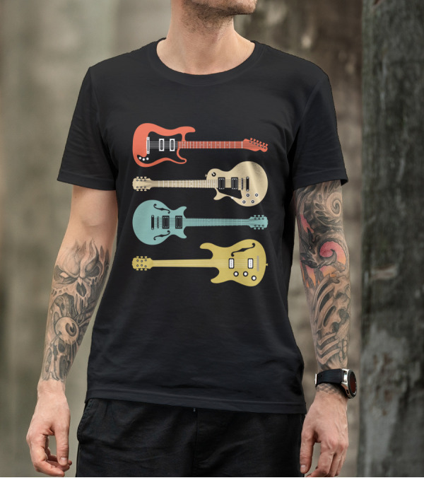 Vintage Bass Guitar Colorful Electric Guitars Collection T-Shirt