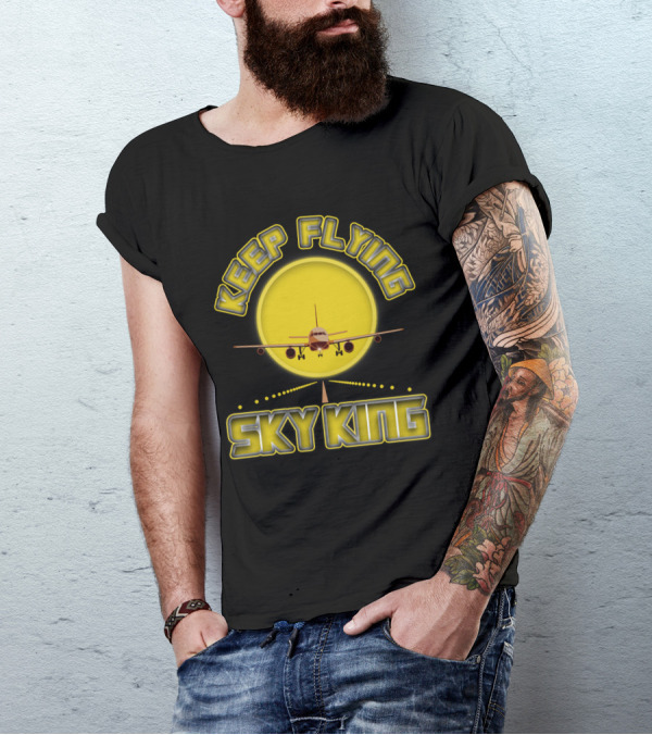 Keep Flying Sky King Aviation Pilot Airplane Jet Landing Sunset T-Shirt