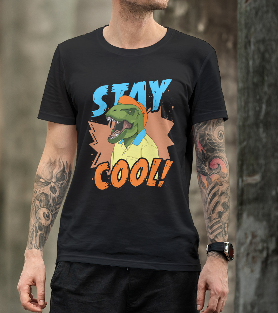 STAY COOL Dinosaur Wearing Bright Shirt And Cap T-Shirt