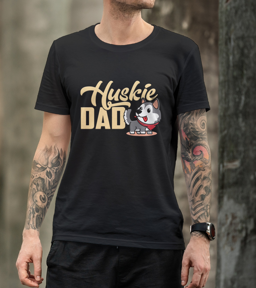 Huskie Dad Cartoon Dog With Red Bandana T-Shirt