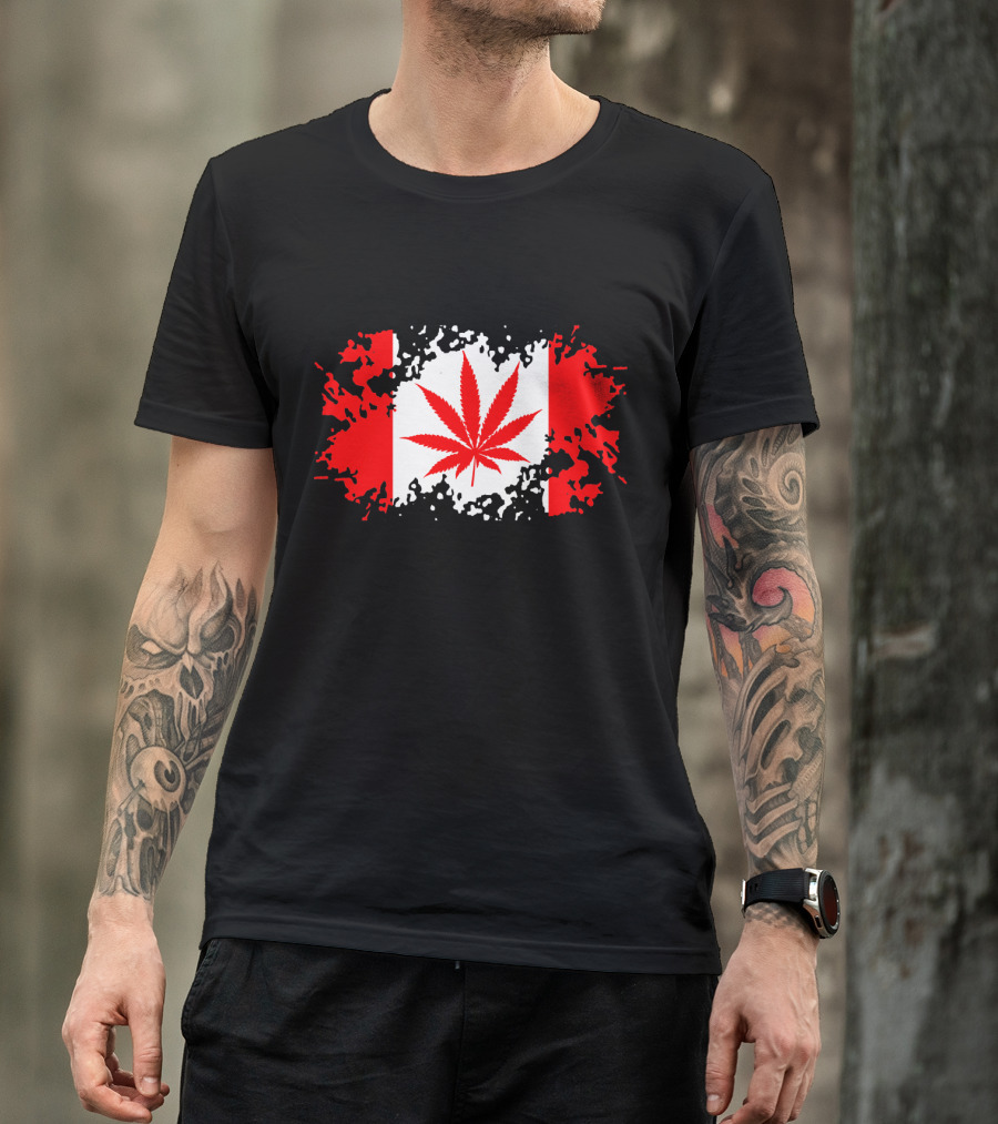 Funny Canadian Flag With Marijuana Leaf Maple T-Shirt