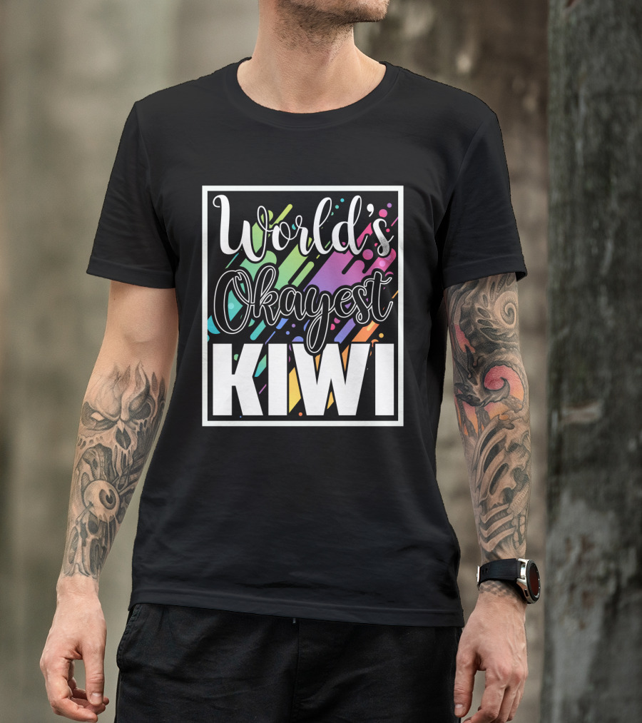 World's Okayest Kiwi Colorful Rainbow Stripes T-Shirt