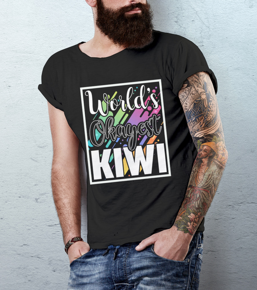 World's Okayest Kiwi Colorful Rainbow Stripes T-Shirt
