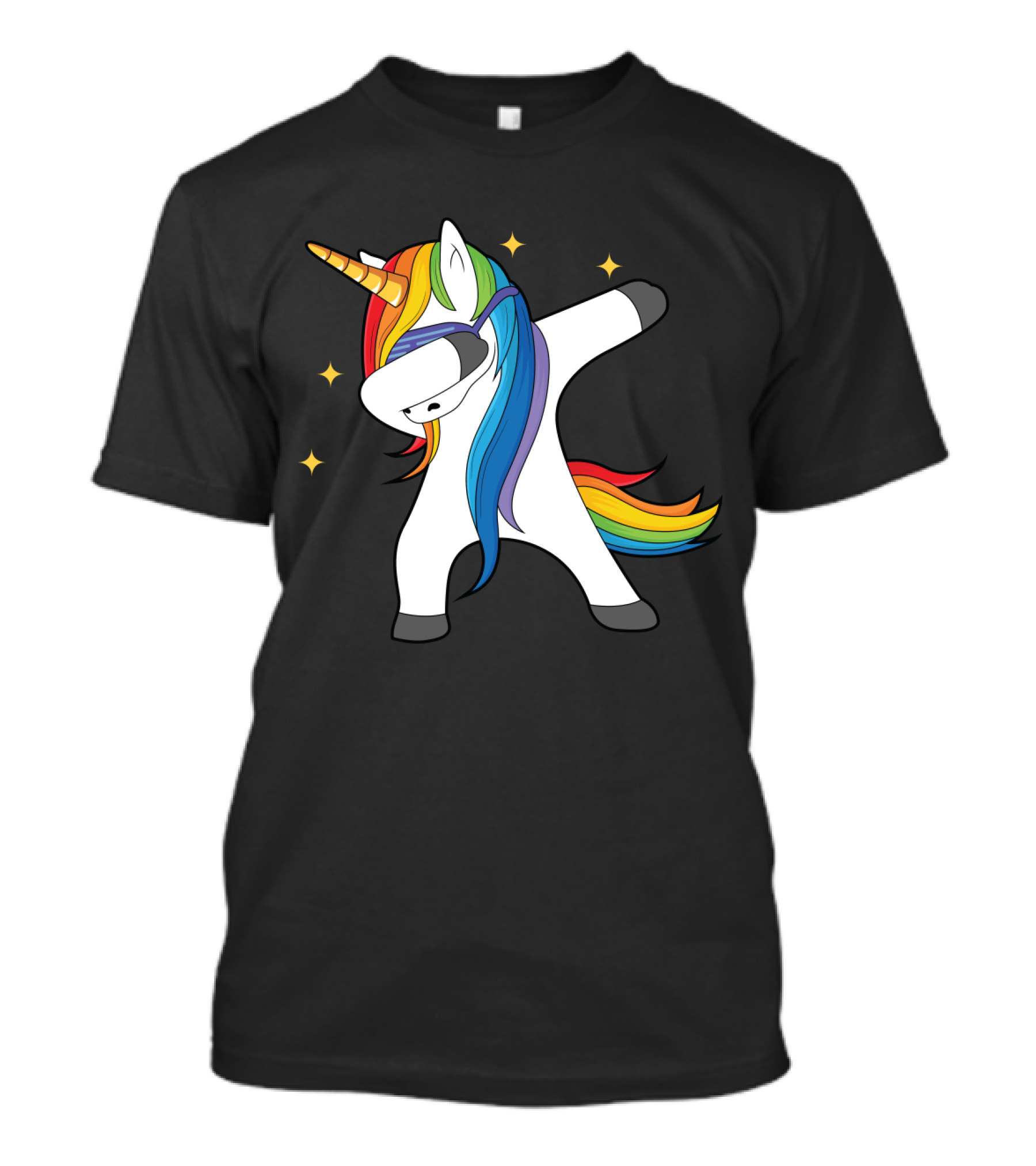 Unicorn Dabbing With Rainbow Mane And Stars T-Shirt