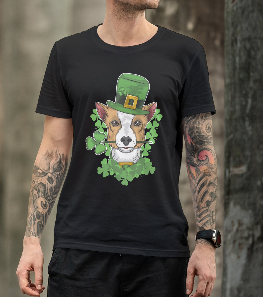 St Patrick Day Corgi With Shamrock And Leprechaun Hat T-Shirt