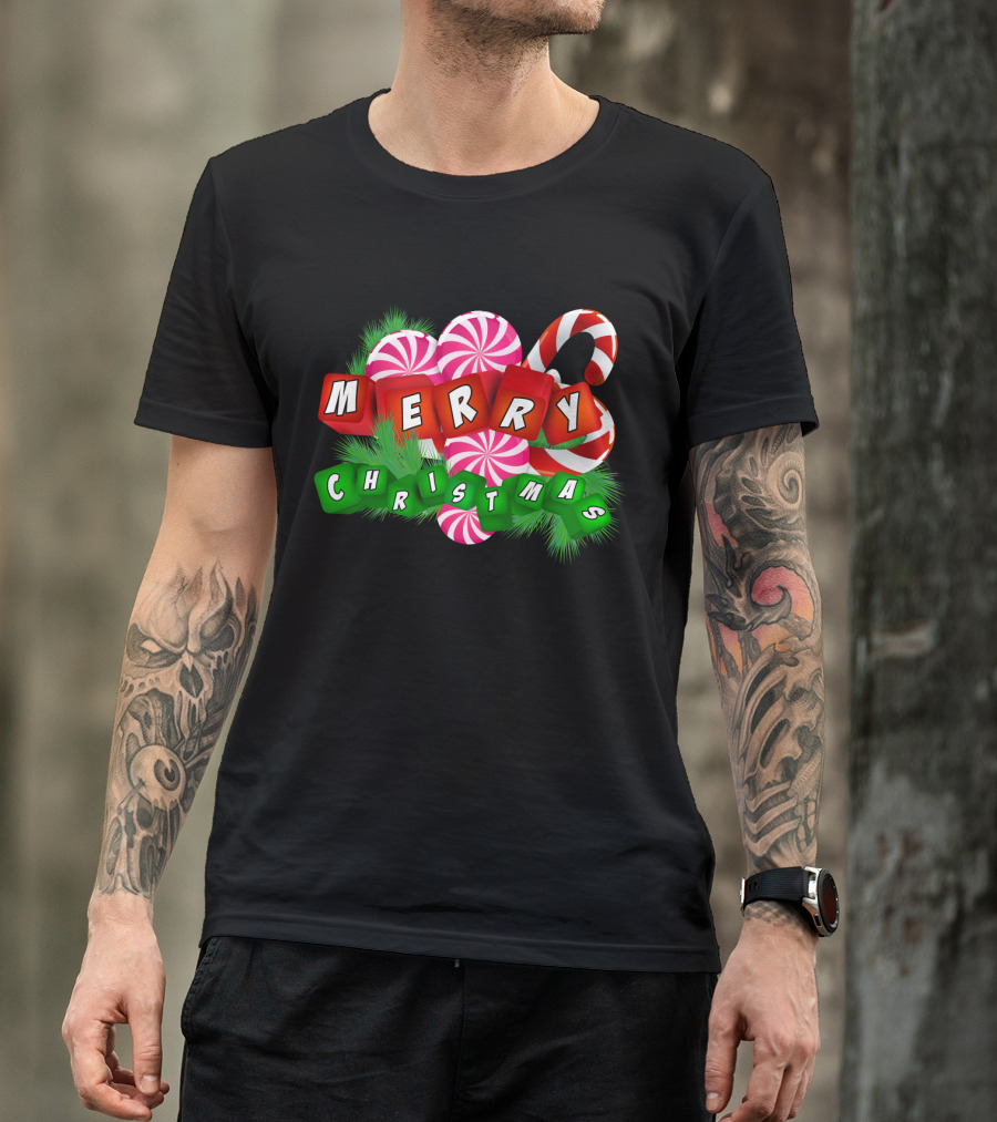 Merry Christmas Candy Canes And Peppermint Ornaments T-Shirt