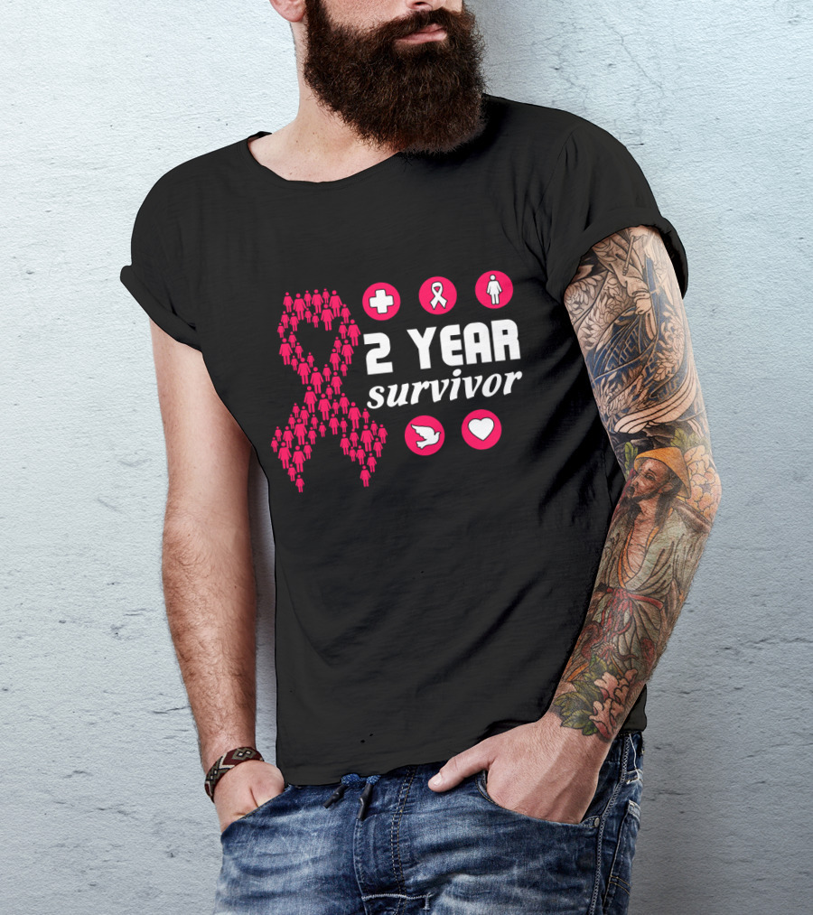 2 Year Survivor Pink Ribbon Breast Cancer Awareness Icons T-Shirt