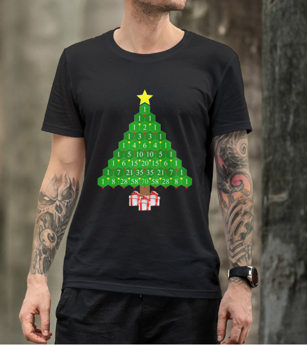 Pascal's Triangle Christmas Tree With Numbers And Gifts T-Shirt