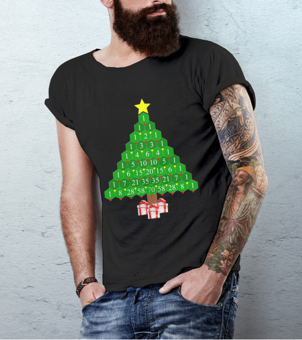 Pascal's Triangle Christmas Tree With Numbers And Gifts T-Shirt