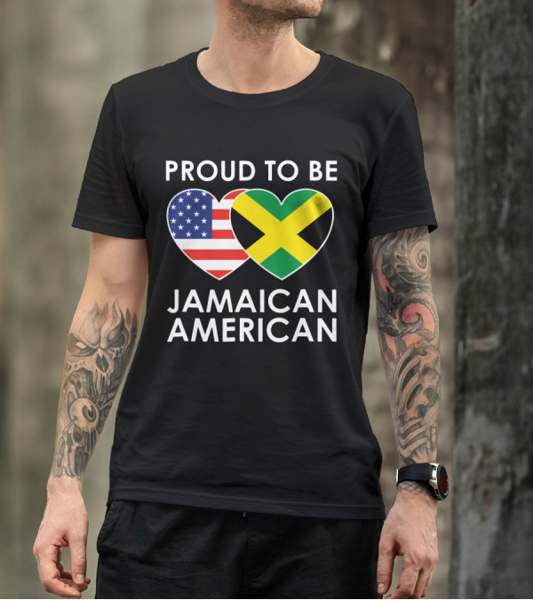 Proud To Be Jamaican American USA Flag Jamaican Flag Hearts T-Shirt