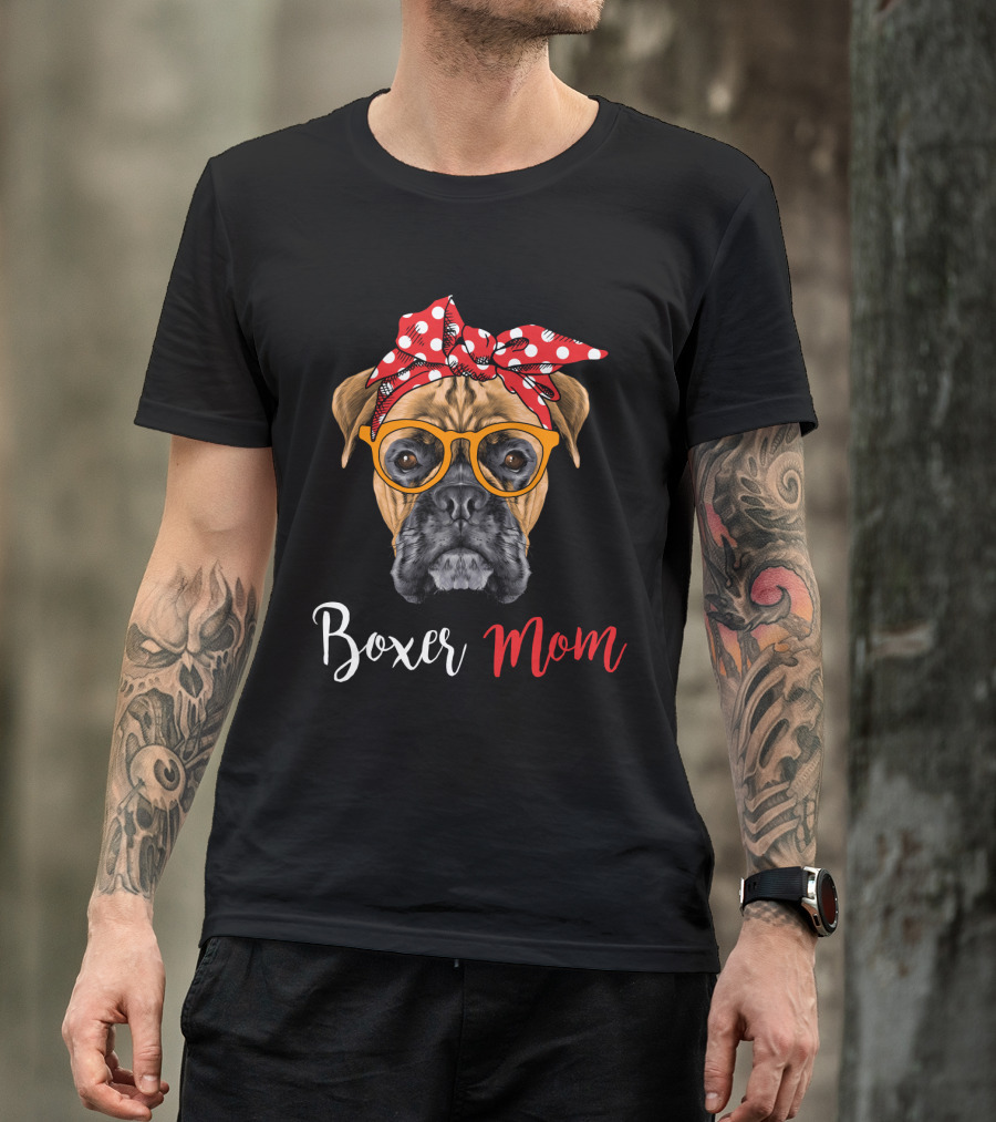 Boxer Mom Funny Dog Glasses Bandana T-Shirt