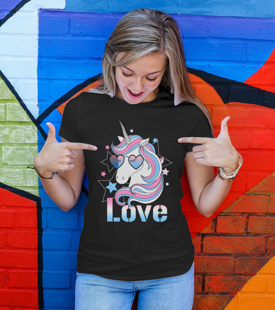 Love Unicorn Heart Glasses With Stars T-Shirt
