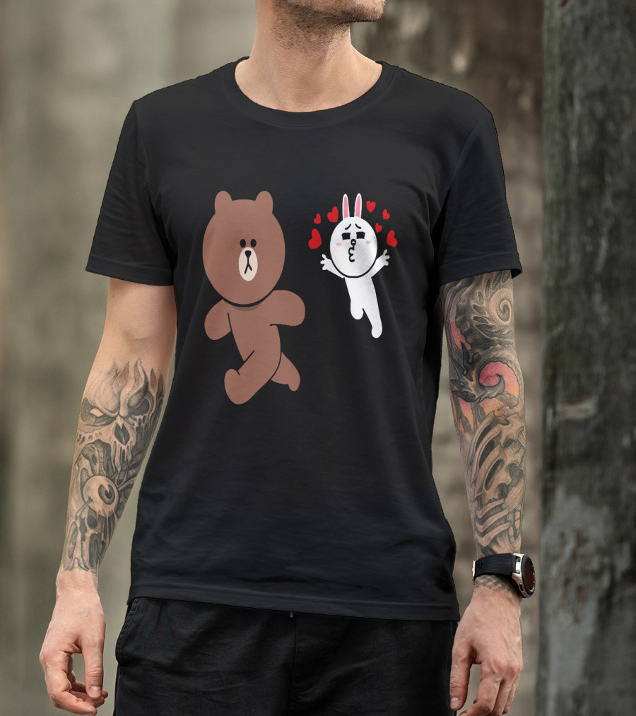 Cute Brown Bear Cony Bunny Rabbit Love Hearts Chase Valentine's Day Run T-Shirt