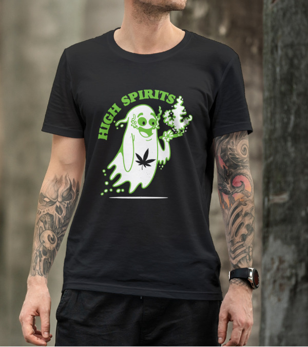 High Spirits Funny Halloween Marijuana CBD Weed Smokers Stoners And Pothead T-Shirt