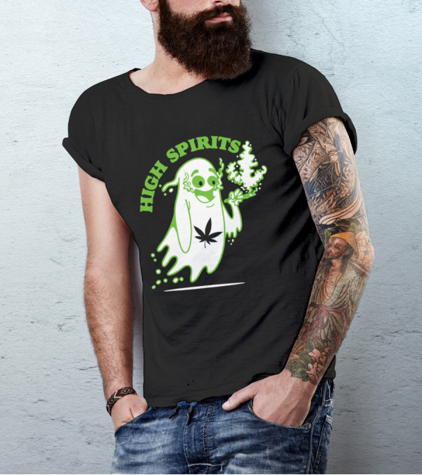High Spirits Funny Halloween Marijuana CBD Weed Smokers Stoners And Pothead T-Shirt