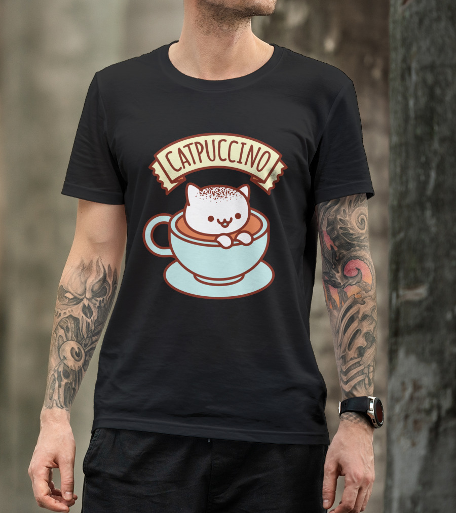 Kawaii Cat CATPUCCINO Cute Cat In Coffee Cup T-Shirt