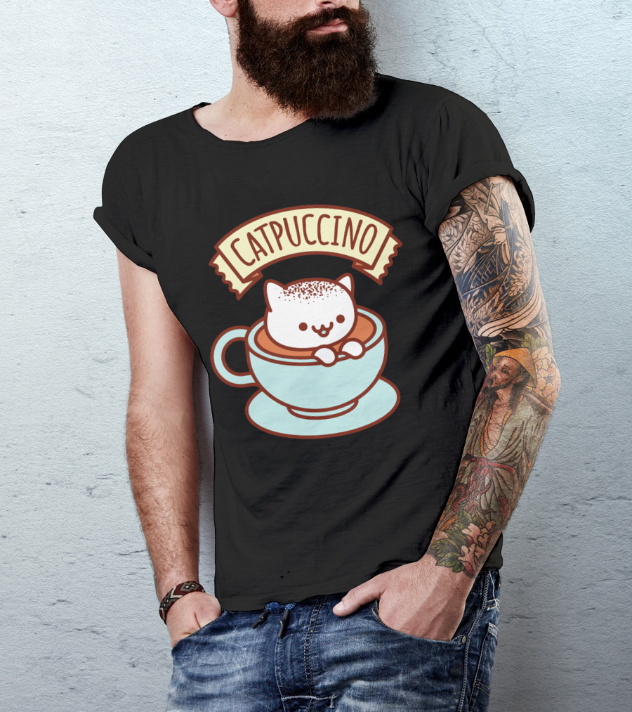 Kawaii Cat CATPUCCINO Cute Cat In Coffee Cup T-Shirt