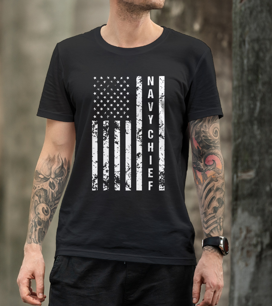 Navy Chief US Flag Distressed Vertical Sleeveless T-Shirt