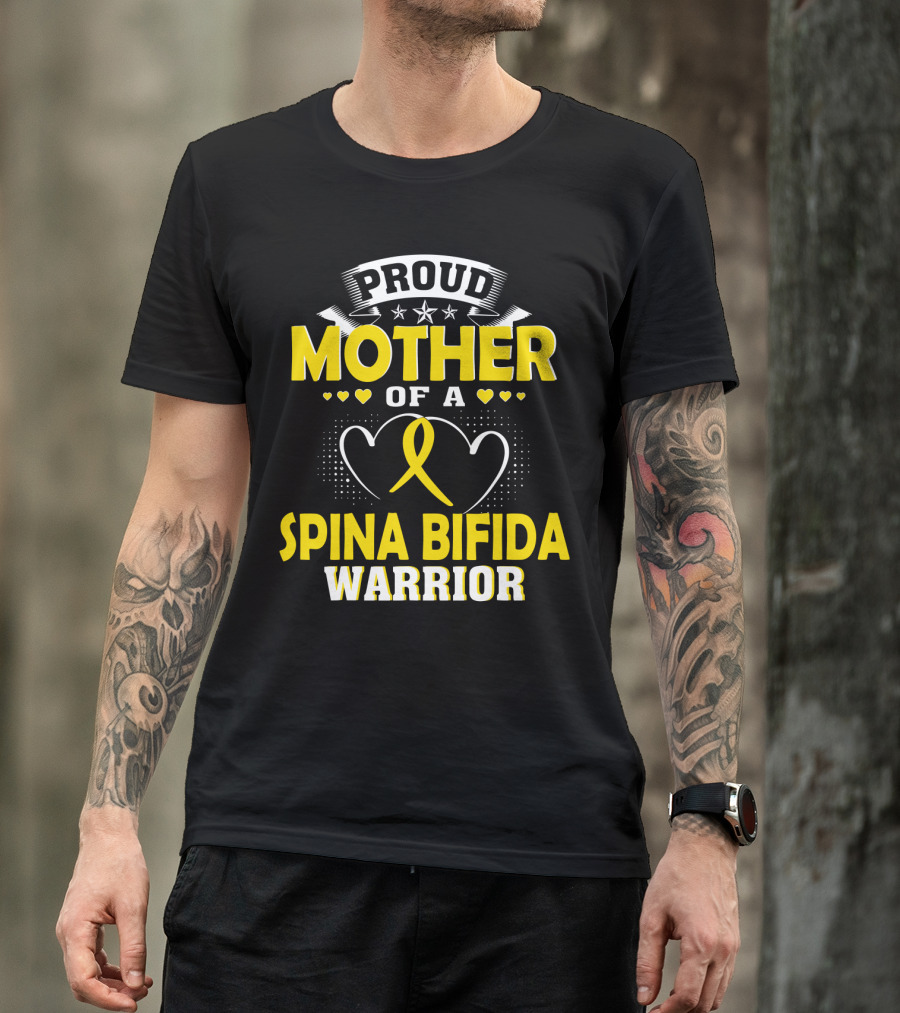 Proud Mother Of A Spina Bifida Warrior With Heart Ribbon And Stars T-Shirt