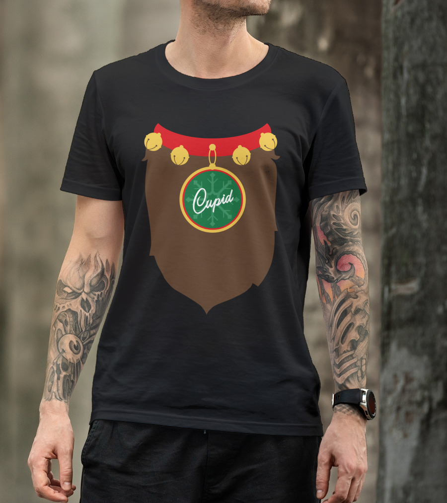 Reindeer Costume Christmas Cupid Santa Bells And Antlers T-Shirt