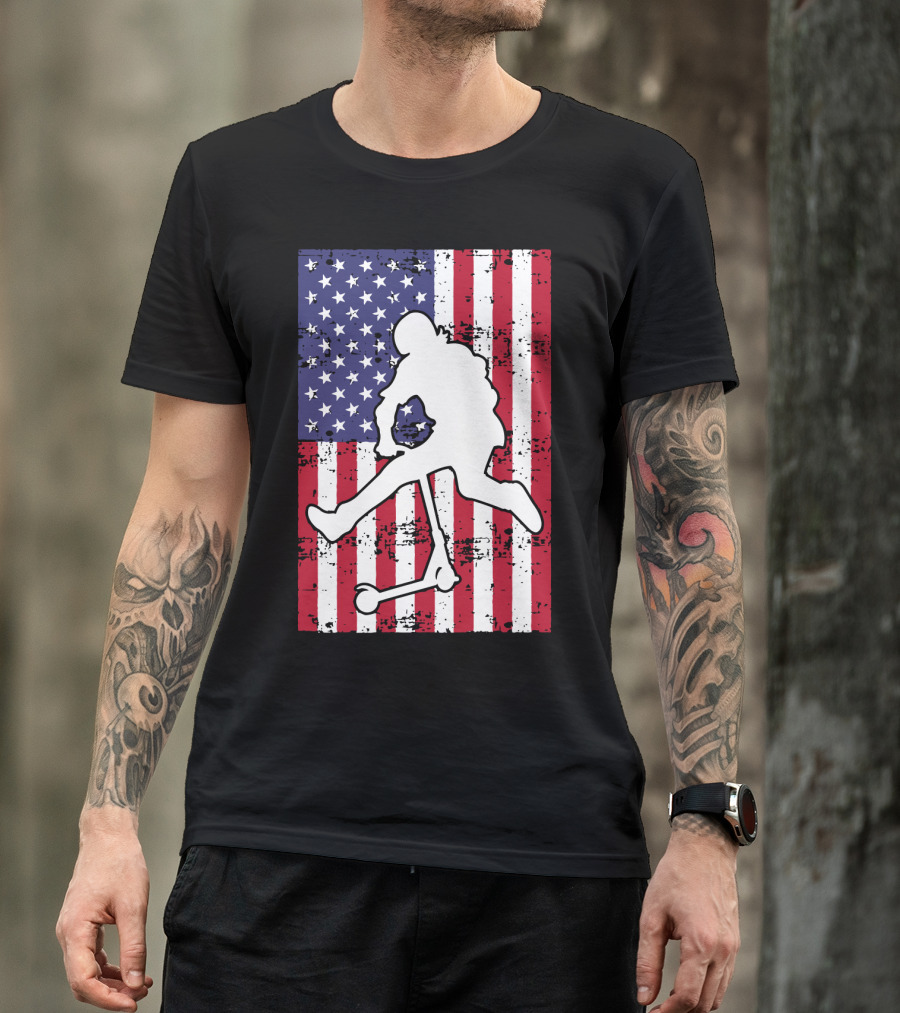 Stunt Scooter Trick With American Flag Background Competition T-Shirt